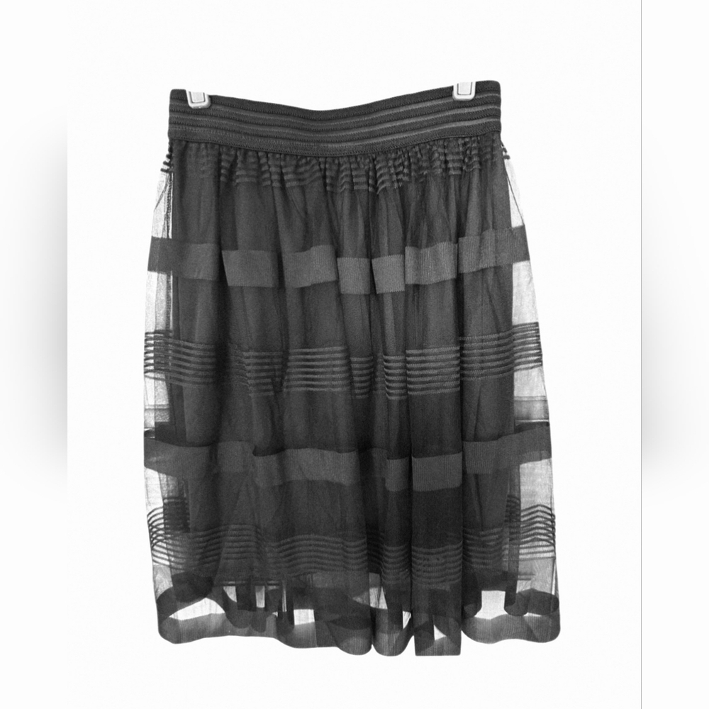 Metrowear Women’s S Black Sheer Mesh Overlay Skirt with Striped Detail 22" Long